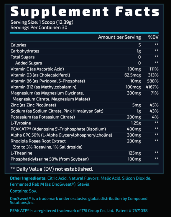 Electrodose Berry Lemonade Supplement Facts panel — full ingredient doses per 1-scoop serving