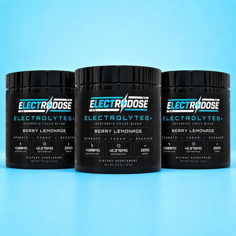 Electrodose Berry Lemonade electrolyte powder, three 30-serving tubs, 90 servings total
