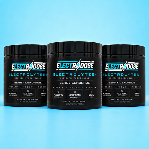 Electrodose Berry Lemonade electrolyte powder, three 30-serving tubs, 90 servings total